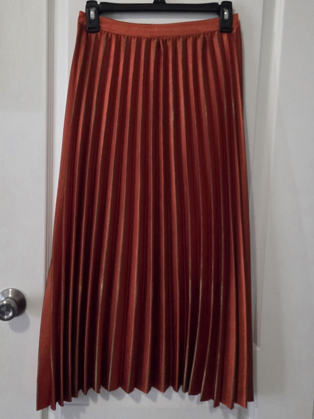 Beulah Pleated Midi Skirt in Rust Orange